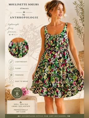 Anthropologie Moulinette Soeurs Silk Floral Dress Tiered Ruffle Size 8